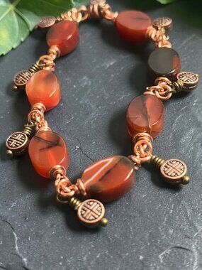 Carnelian Bracelet | Boho Gemstone Bracelet | Red Orange Stone Bracelet | Copper